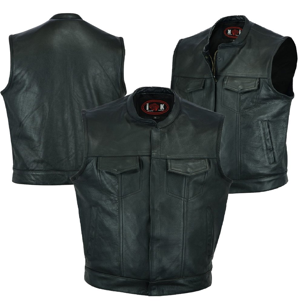 GILET MOTO EN CUIR VÉRITABLE (EM10367)
