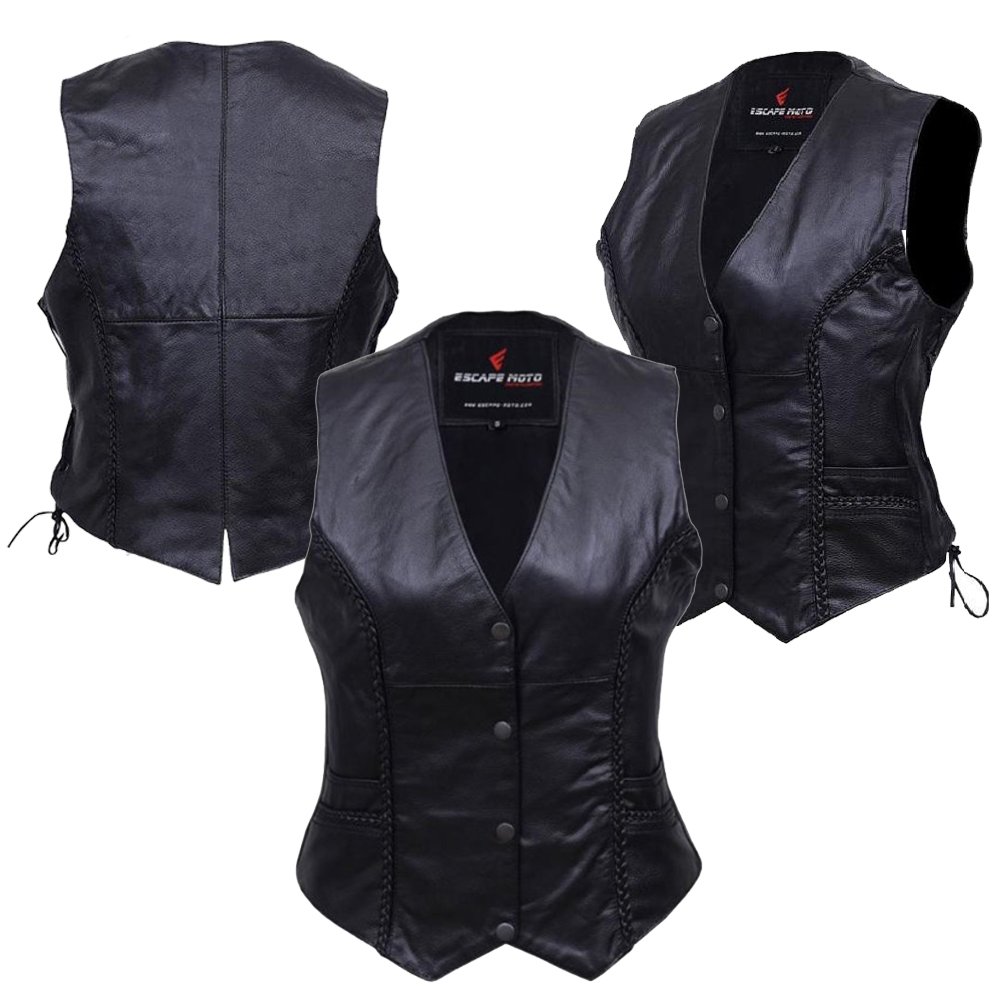 GILET EN CUIR VÉRITABLE POUR FEMMES (EM10392)