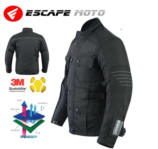 Black Mens Motorbike Textile Jacket (EM10357) - Escape Moto Gears