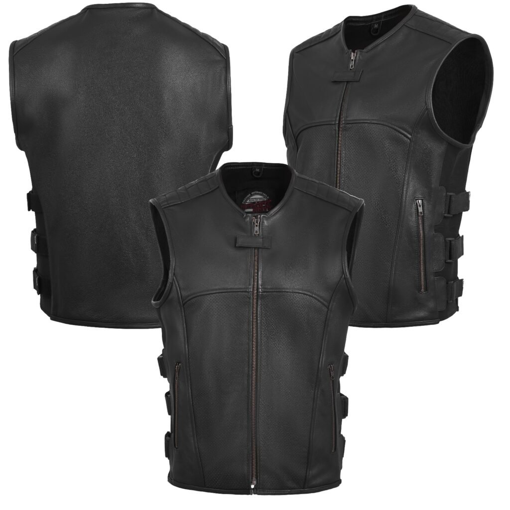 Men Swat leather vest/Swat Gilet de moto en cuir véritable
