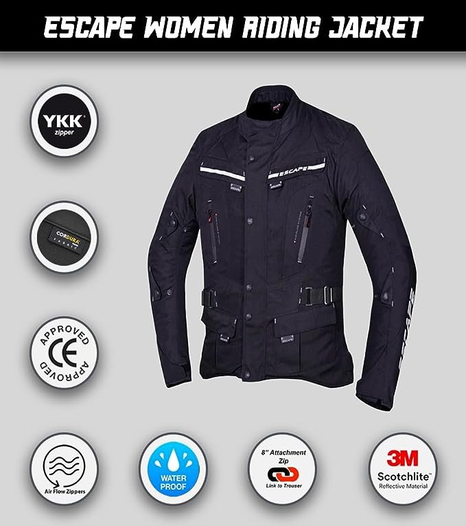 Escape Motorcycle Jacket for Women Touring with Textile Fabric for Motorbike Riding WATERPROOF I Removable Liner-All Season (3)