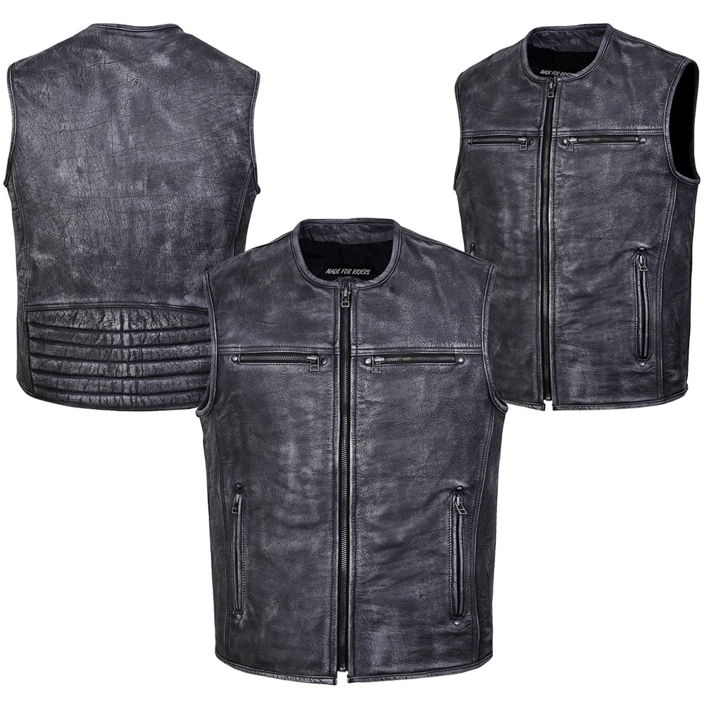 Gilet de motard haut de gamme en cuir – Ultimate Ride, doublé au style vintage