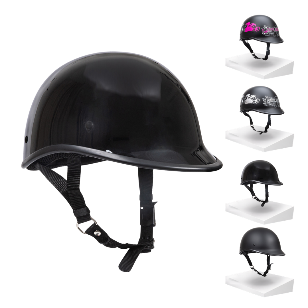 Casque de moto Escape demi-visage Polo Cruiser noir, pour femmes – le plus petit et léger, approuvé DOT